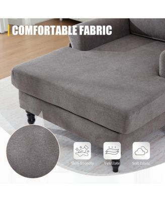 Oversized Chenille Chaise Lounge, Leisure Recliner Sofa with Wooden Legs and Side Pockets for Living Room, Bedroom