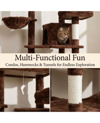 68" Cat Tree with Hammocks, Hanging Basket, Cat Cave and Scratching Posts, Plush Cat Tower for Indoor Cats