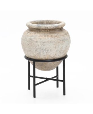  Dia Large Planters for Indoor Plants, Indoor Plant Pots with Stand, Distressed Cachepot for Living Rooms, Entryway, Office