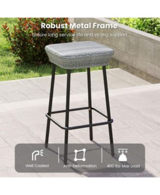 29.5'' Metal Bar Height Stools Set of 4 w/ Rattan Seat and Footrest for Backyard