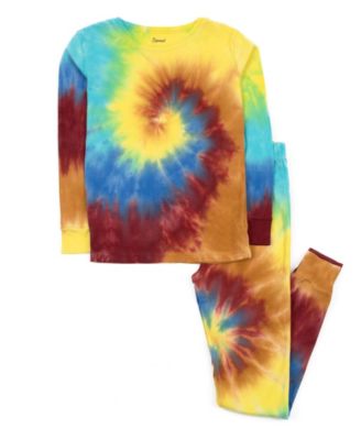 Kids Matching Family Two Piece Cotton Long Sleeve Tie Dye Pajamas.
