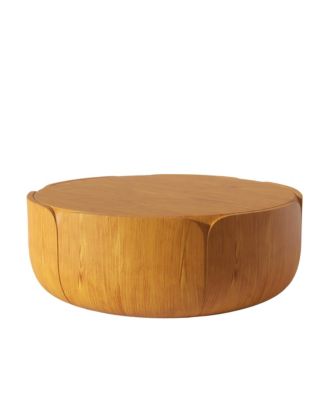  Outdoor Indoor Coffee Table, Modern Wood Grain Drum Center Table,Backyard, Living Room