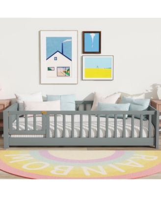 Twin Size Floor Bed with Built-in Book Rack and Door