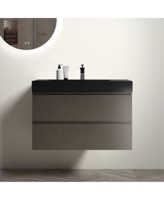 Luxury Wall Mounted Bathroom Vanity with Sink, Modern Floating Double Drawer Storage, Matte Basin, Pre-assembled