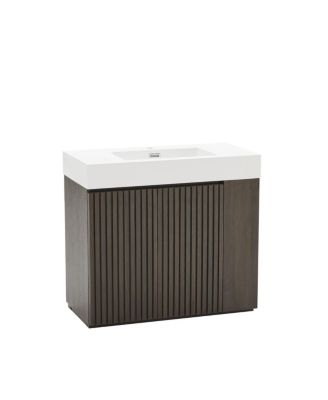 Modern Bathroom Vanity with Quartz Sink, Soft-Close Doors, Open Shelf Storage, Winston Walnut Mid-Century Fluted Cabinet