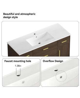 48" Light Oak Bathroom Vanity with Resin Top, 6 Drawers and 2 Soft Close Doors, Transitional Storage for Modern Bathroom