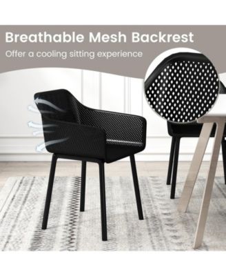 4 PCS Modern Plastic Dining Chairs Kitchen Armchairs w/ Breathable Mesh Backrest