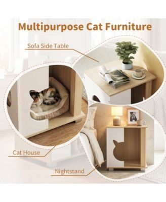 Cat Bed Side Table w/Head-shaped Entry and Metal Legs Modern End Table Nightstand