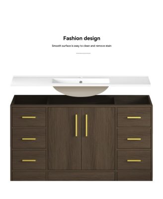 Bathroom Vanity with Resin Sink, Soft Close Doors, 9 Storage Drawers and MDF Cabinet, Transitional Modern Design