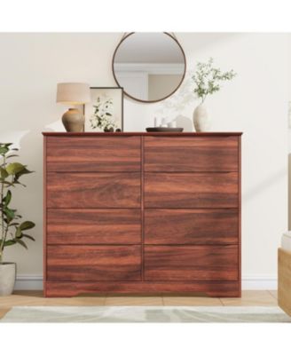 Wooden Dresser with 8 Drawers, Tall Modern Closet with Deep Storage, Large Chest of Drawers with Wide Top, Long Storage Dresser