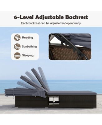 Double Patio Chaise Lounge with Retractable Canopy and Folding Trays