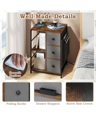 Nightstand 3-Tier Storage End Table Bedside Table with Charging Station and Shelf