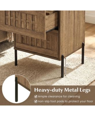 Nightstand w/2 Woven Storage Drawers Metal Support Legsfor BedroomRustic Oak