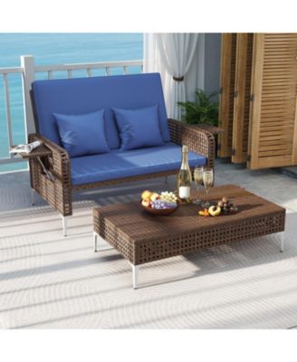 2-Piece Patio Rattan Daybed with Adjustable Backrest and Storage Ottoman