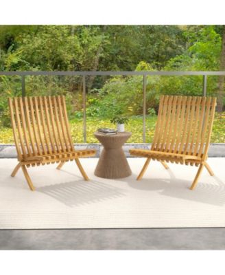 Folding Teak Wood Outdoor Lounge Chair with Slatted Seat