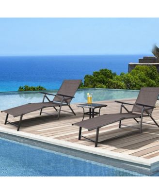 5-Position Adjustable Patio Chaise Lounge with Stackable Folding Frame