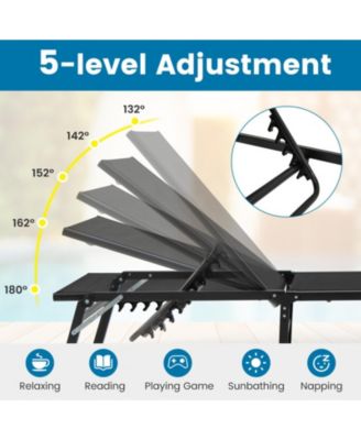 Foldable Patio Chaise Lounge Set of 2 with 5-Position Backrest