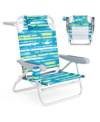 Folding Beach Chair Set of 2 with 5-Position Recline and Head Pillow