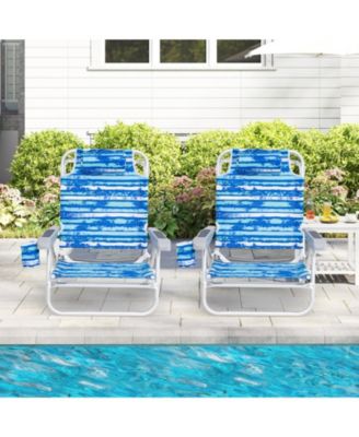 Folding Beach Lounge Chair Set of 2 with Padded Headrest, 5-Position