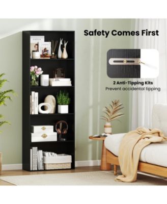5-Tier Freestanding Storage Bookcase with Anti-Tipping Kits