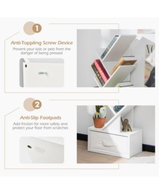 10-Tier Tree-Shaped Bookshelf with Fabric Drawer