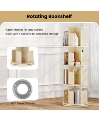 4-Tier Rotating Bookshelf with 360-Degree Swivel Base