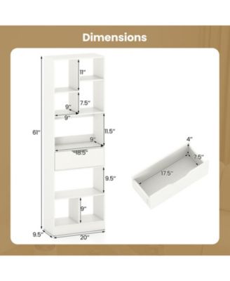 61-Inch Tall 8-Cube Bookcase with Drawer