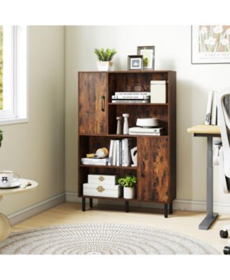 47-Inch Storage Cabinet Bookcase with 2 Doors and Open Shelves