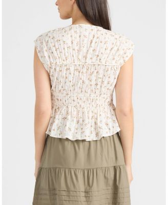 Women's Shirred Sleeveless Top with Front Ties