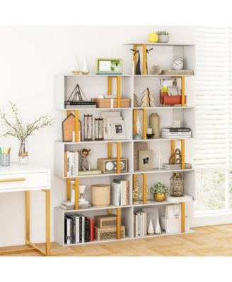 6-Tier Geometric S-Shaped Bookcase with Metal Frame