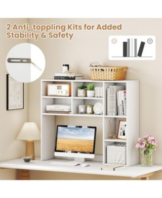 Desktop Bookshelf with 7 Cubbies and 3 Adjustable Shelves