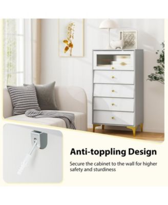 4-Drawer Modern Storage Cabinet with Fluted Glass Door