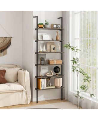 6-Tier Industrial Ladder Shelf Wall Mounted Bookshelf