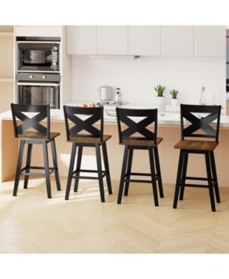 Rubberwood Swivel Bar Stools Set of Two with Backrest