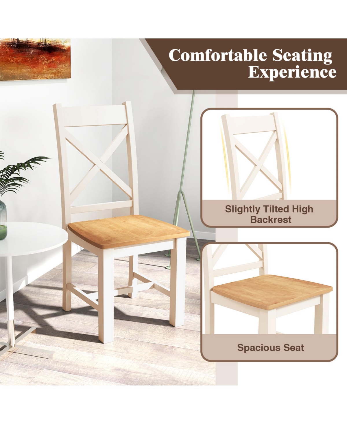 Sugift Wooden Dining Chairs Set of Two with High Back Design