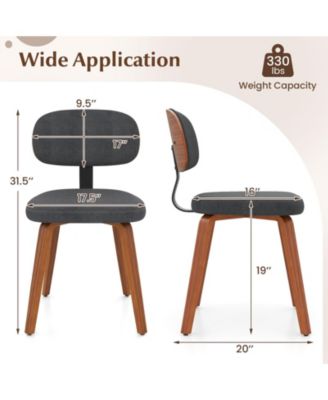 Set of 2 Chenille Fabric Upholstered Wooden Kitchen Chairs