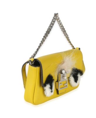 Yellow Leather Fox Fur Buggie Micro Baguette
