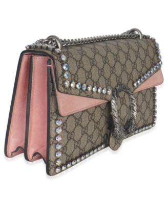 Pink Beige GG Supreme Canvas Crystal Small Dionysus Shoulder Bag
