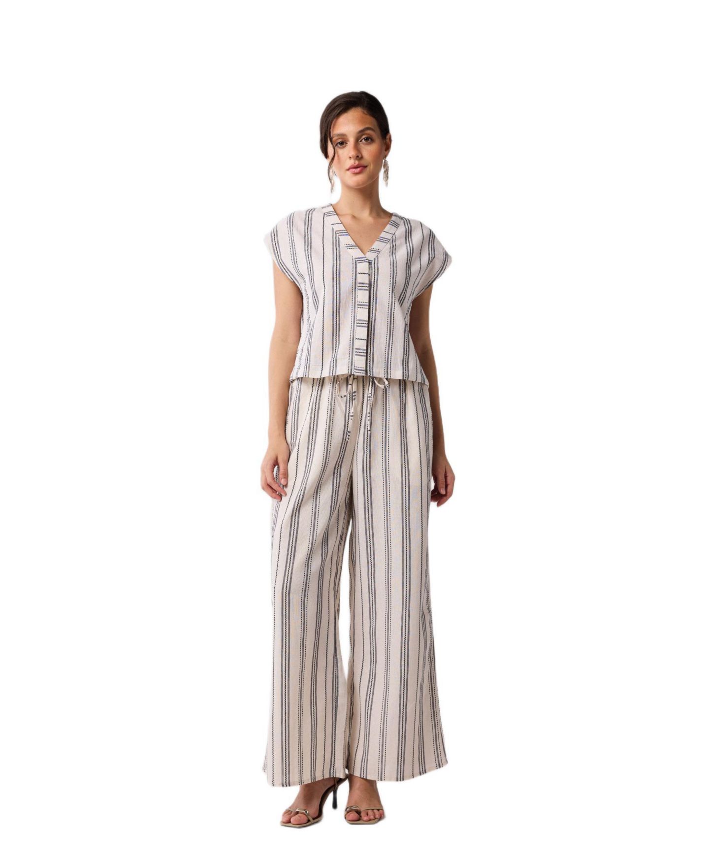 Женские брюки Reistor Wide-leg Drawstring in Stripes, цвет: Холщовый — фото 2