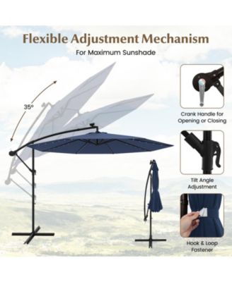 10 ft Solar LED Cantilever Patio Umbrella with 40 Lights Cross Base and Tilt
