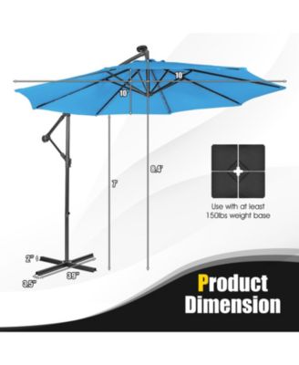 10 ft Solar Powered Cantilever Patio Umbrella with 32 LED Lights and Tilt System