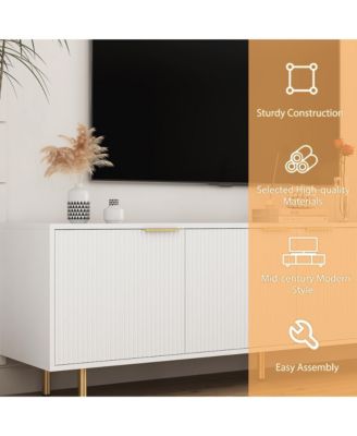 Modern Fluted TV Cabinet for 55+ Inch TV, Media Console Entertainment Center with 4 Storage Cabinets and Metal Handles for Living Room