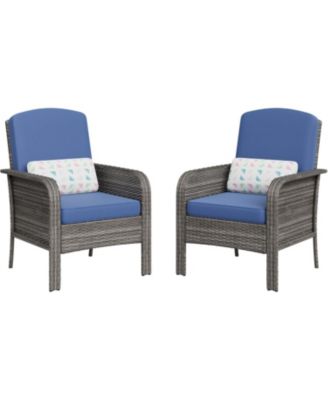2-Piece All-Weather PE Wicker Patio Set with High Back Chairs and Cushions