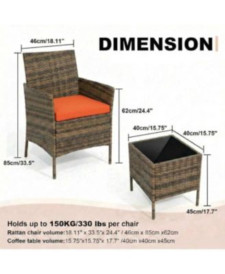 3-Piece Rattan Conversation Set with Tempered Glass Table