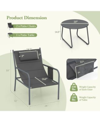 3 Piece Patio Set Outdoor Table and Chairs Bistro Set Small Front Porch Balcony Furniture