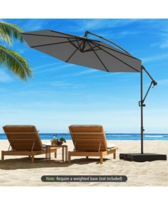 10 ft Offset Hanging Patio Umbrella with Infinite Tilt 360-Degree Rotation and Base