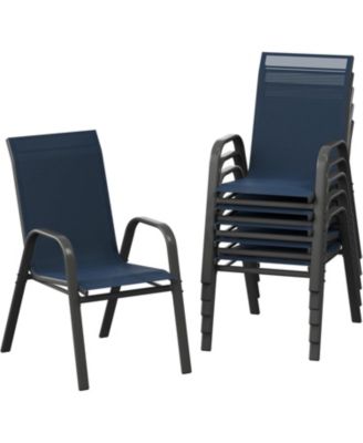 Patio Chairs Set of 6, Outdoor Stackable Dining Chairs with Textilene Fabric, All-Weather Deck Stacking Chairs with High Back for Backyard