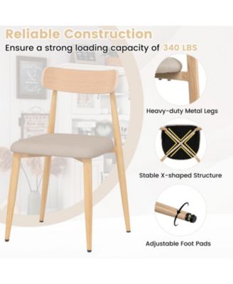 Modern Upholstered Dining Chairs Set of 2 Linen Fabric Mid-Century Modern Accent Armless Chair w/ Wood-Like Metal Legs