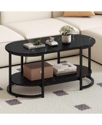 Coffee Table Marble Top with Open Storage Shelf
