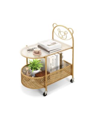 Glass Coffee Table 2 Tier Mobile with Bear Design